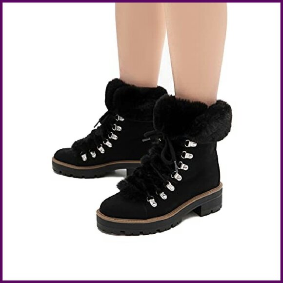 Faux Suede Ankle Boots with Faux Fur Collar, Winter Style - Picture 4 of 4